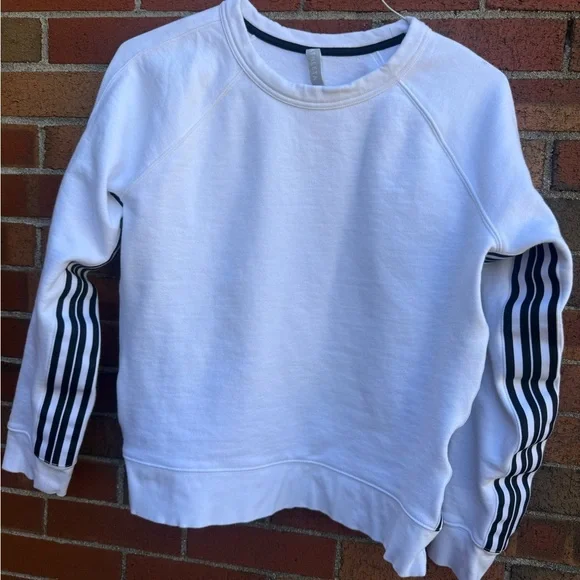 Athleta White Stripe Sleeve Pullover Sweatshirt Women’s Size M - Picture 1 of 5